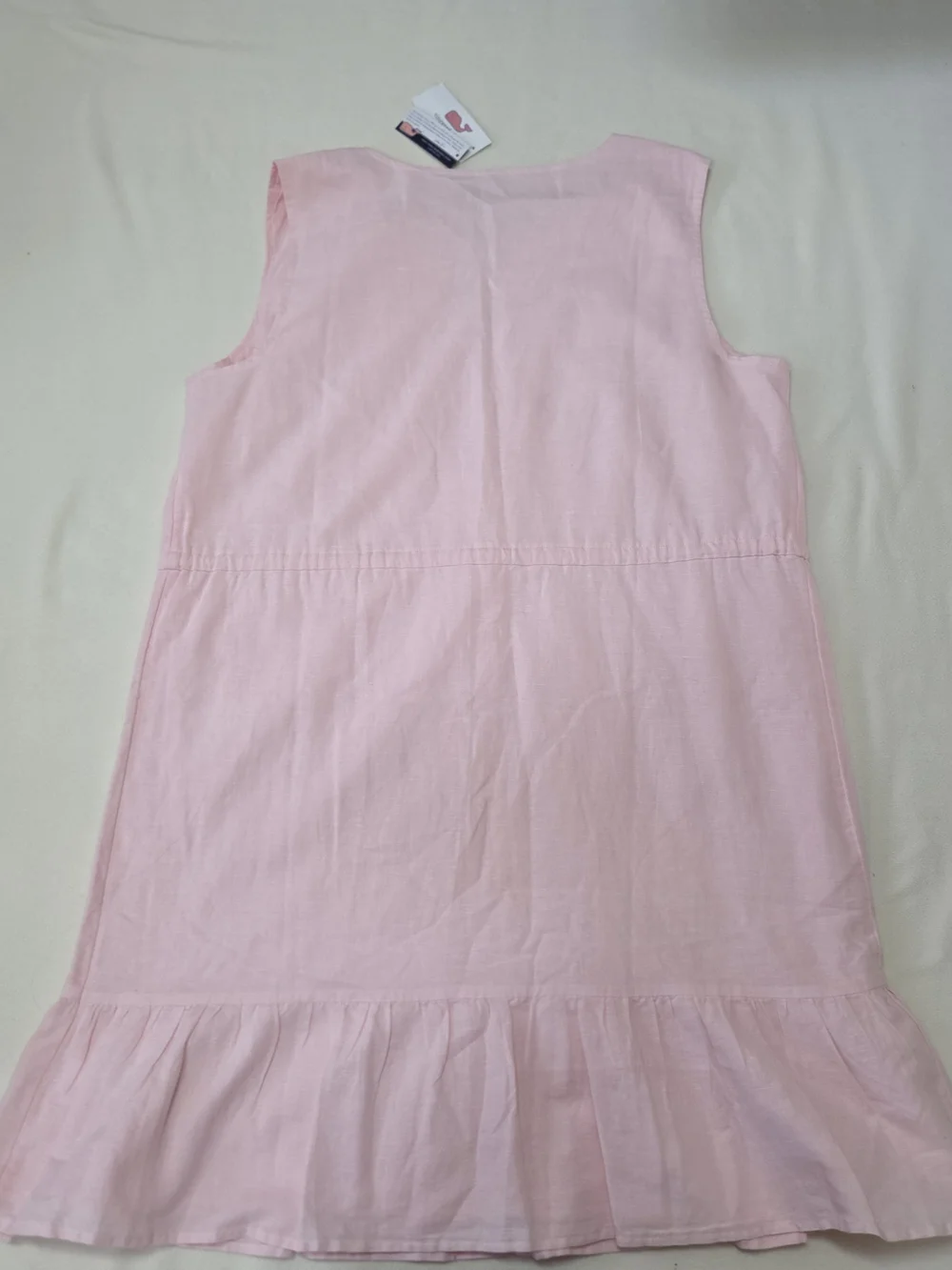 Vineyard Vines Pale Pink Sleeveless Linen-Blend Drawstring Ruffle Dress - Picture 3 of 3